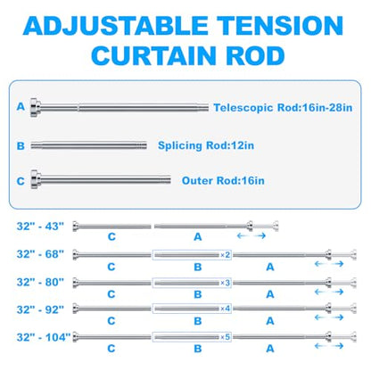 TEECK Shower Curtain Rod, 32-43 inch Adjustable Spring Tension Curtain Rod, Never Rust Anti-Slip Shower Curtain Rod for Bathroom, No Drilling, Never Collapse, Easy to Use, Silver - color: Silver, size: 32-43 Inches