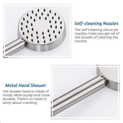 G-Promise All Metal Handheld Shower Head with Shut Off Valve & Long Hose | Built to Last, Water-Saving On/Off Pause Valve, Solid Brass Bracket Holder, 70" to 75" Flexible Stainless Steel Hose