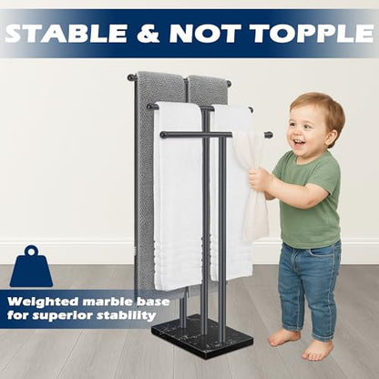 Standing Towel Rack with Marble Base, 3-Tier Free Standing Towel Racks for Bathroom, 40" Height Floor Towel Stand Holder for Bathroom, Black - color: Black