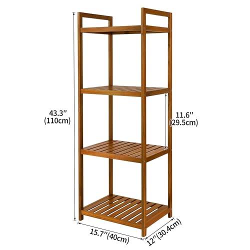 Utoplike Teak Wood Bathroom Shelf Organizer Stand, Standing Shower Caddy | Freestanding 4 Tier Bath Storage for Floor, Kitchen, Office