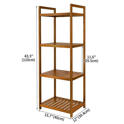 Utoplike Teak Wood Bathroom Shelf Organizer Stand, Standing Shower Caddy | Freestanding 4 Tier Bath Storage for Floor, Kitchen, Office