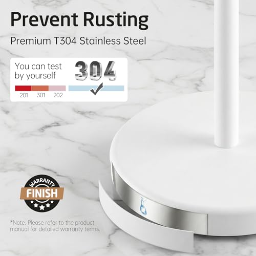 KES White Toilet Paper Holder Stand, Freestanding with Heavy Base | 304 Stainless Steel, Rustproof, 20.2-Inch Height, Anti-Slip Base, Fits All Rolls, Easy 1-Min Assembly - color: White, size: 20.2" H