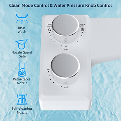 Hibbent Bidet Attachment for Toilet, Non-Electric Dual Nozzle for Frontal & Rear Wash, Adjustable Water Pressure Control, Fresh Water Bidet Toilet Seat, Self Cleaning Water Sprayer, White/Chrome - color: Chrome