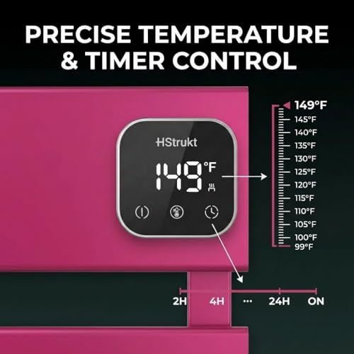 2 Panel Pink Heated Towel Rack for Bathroom Towel Warming | Fast-heat in 2-3 minutes. Dry towels in 4 hours. Smart thermo control and precise timer, Work with Smart Plug. - size: 2 Panel
