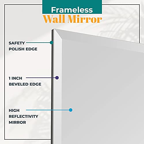 Fab Glass and Mirror 30x40 Inch Rectangle Frameless Bathroom Vanity Mirror with Beveled Edge - Shatterproof Wall Mounted Decorative Glass with Safety Backing for Living Room Bedroom Hallway Entryway - size: 40"L x 30"W, style: Rectangle