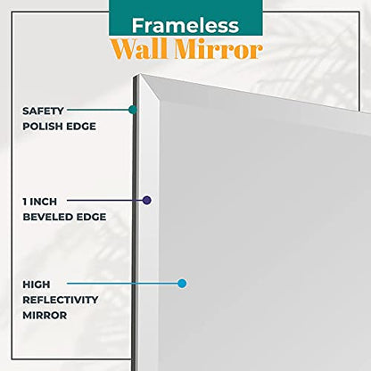 Fab Glass and Mirror 30x40 Inch Rectangle Frameless Bathroom Vanity Mirror with Beveled Edge - Shatterproof Wall Mounted Decorative Glass with Safety Backing for Living Room Bedroom Hallway Entryway - size: 40"L x 30"W, style: Rectangle