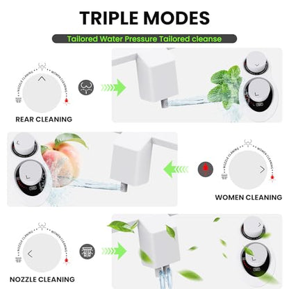 RV Bidet for Camper Toilet, Non-Electric Toilet Sprayer Attachment with Dual Nozzles, Adjustable Pressure, Front/Rear/Self Cleaning, Upgrade for Trailer, Motorhome, RV Bathroom (White-Black)