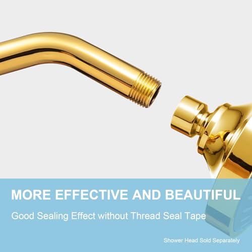 OFFO Shower Arm with Flange, 10 in Bright Gold Wall Mount Replacement Angle Shower Head Arm Wall-Mounted For Fixed Shower Head & Handheld Showerhead - color: Bright Gold, style: 10 in