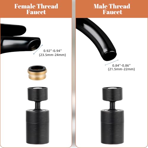 Hibbent Faucet Aerator, 360 Degree Kitchen Sink Faucet Aerator, Dual-function Swivel Big Angle Kitchen Faucet Attachment, Faucet Replacement Part, Oil-Rubbed Bronze - color: Oil Rubbed Bronze, style: Dual Modes
