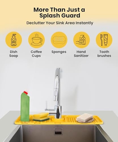 Sink Splash Guard – Pack of 2 Silicone Faucet Mats Non-Slip Foldable Drip Catcher for Kitchen & Bathroom, Green & Yellow 15.7 x 4.7 in Dish Soap & Sponge Hand Sanitzer Organizer Moho Prevention