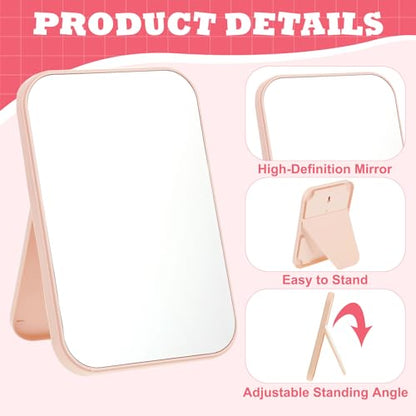 20 Pcs Spa Party Mirrors for Women, Pink Makeup Mirrors with Foldable Stand, Tabletop Vanity Mirrors Bulk, Slumber Birthday Party Favors, Sleepover Accessories, Spa Day Supplies and Gifts