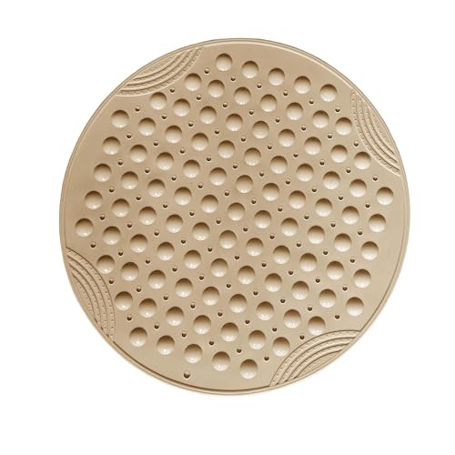Shower Mat Anti-Slip 21.6'' Round Bathtub Mat with Suction Cups Machine Washable Shower Bath Mat - color: Khaki