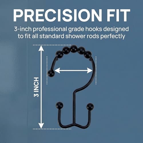 Shower Curtain Hooks Rings, Rust Resistant Metal Hangers Double Glide Shower Hooks Rings for Bathroom Shower Rods Curtains, 12 PCS, Black - color: Black, size: 12 PCS