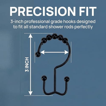 Shower Curtain Hooks Rings, Rust Resistant Metal Hangers Double Glide Shower Hooks Rings for Bathroom Shower Rods Curtains, 12 PCS, Black - color: Black, size: 12 PCS