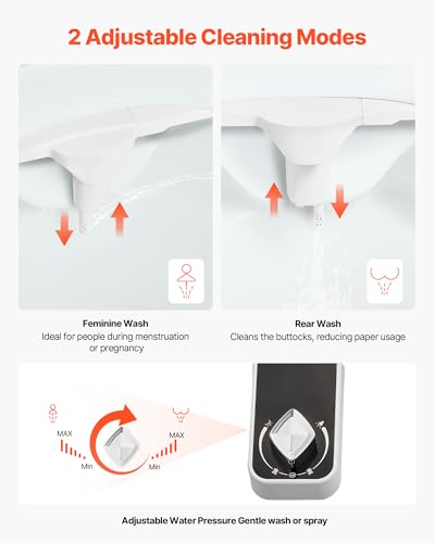 VEVOR Bidet Attachment for Toilet, 0.3" Ultra Thin Bidet Toilet Seat Attachment - Dual Retractable Nozzles, Adjustable Water Pressure, Non-Electric Cold Water Sprayer for Front Rear Water Wash, White - style: Cool Water - 1 rotary knob - foldable with she