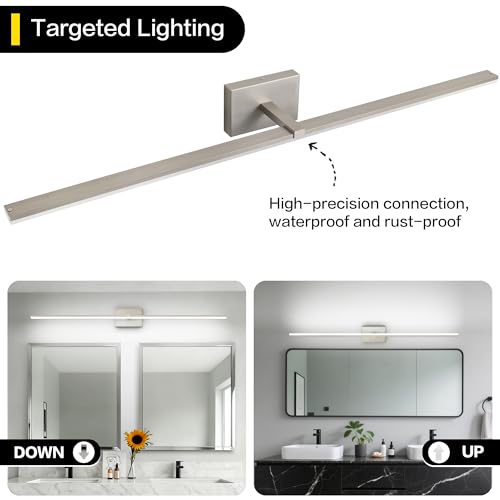 48 Inch Bathroom Vanity Lights Over Mirror Brushed Nickel Arm Over Cabinet Wide LED Bar 32W 2560lm 6000K ETL IP44 - color: Brushed Nickel, size: 48-inch
