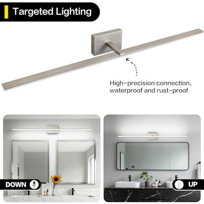 48 Inch Bathroom Vanity Lights Over Mirror Brushed Nickel Arm Over Cabinet Wide LED Bar 32W 2560lm 6000K ETL IP44 - color: Brushed Nickel, size: 48-inch