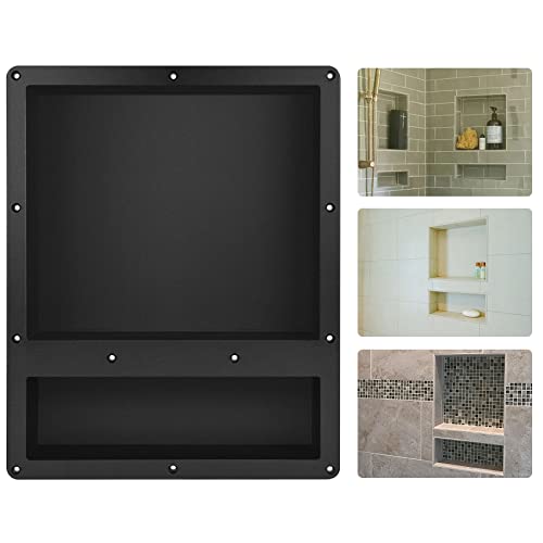 Suteck 16"x20" Shower Niche, Double Shelf Tile-Ready Waterproof Storage Box | 2 Shelves: 14"x12" & 14"x4" | 100% Waterproof ABS | Flush Mount, Vertical/Horizontal | Multi-Scene For Bathroom, Kitchen - size: 16"x20"