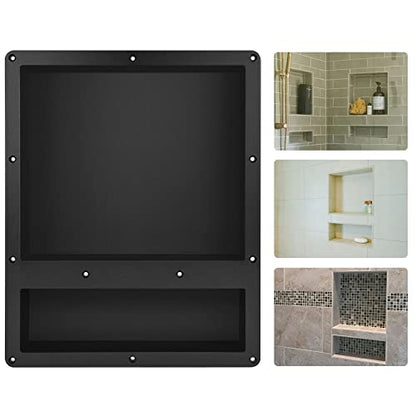 Suteck 16"x20" Shower Niche, Double Shelf Tile-Ready Waterproof Storage Box | 2 Shelves: 14"x12" & 14"x4" | 100% Waterproof ABS | Flush Mount, Vertical/Horizontal | Multi-Scene For Bathroom, Kitchen - size: 16"x20"