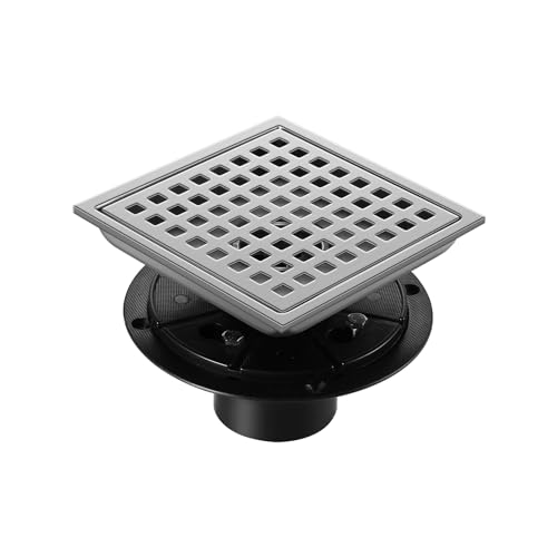 Shower Drain, Chrome 6 inch Square Shower Floor Drain with Flange, Silver Removeable Grid Panel SUS 304 Stainless Steel Square Shower Drain - color: Chrome, size: 6 inch
