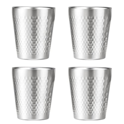 Stainless Steel Cups 4 Packs 10oz/300ml Stackable Double Wall Insulated Metal Shatterproof Cups Titanium-Plated Diamond Textured Surface Heat Resistant Dishwasher Safe (Silver - 4 Packs) - color: Silver - 4 Packs