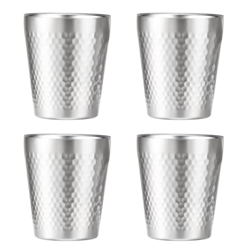 Stainless Steel Cups 4 Packs 10oz/300ml Stackable Double Wall Insulated Metal Shatterproof Cups Titanium-Plated Diamond Textured Surface Heat Resistant Dishwasher Safe (Silver - 4 Packs) - color: Silver - 4 Packs