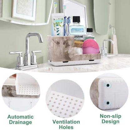 Toothbrush Holders for Bathroom Countertop Organizer (White Marble Grain) | Easy To Clean, Drainage, Non-Slip, Detachable, Kids Electric Toothbrush and Toothpaste Holder for Bathrooms - color: White Marble Grain