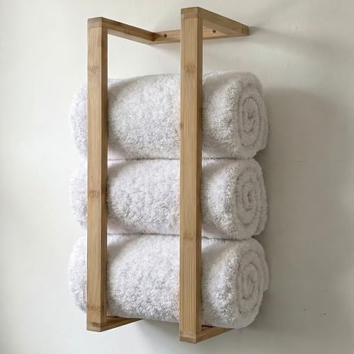 Bamboo Towel Racks - Vertical Wood Towel Rack Bamboo Bathroom Accessories, Storage, Wall Towel Rack for Rolled Towels for Bathroom Furniture, Spa Furniture and Decor (Natural, Medium) - color: Natural Bamboo, size: Medium
