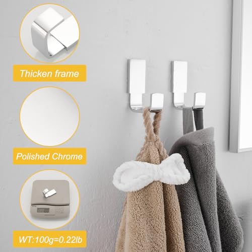 Brass Towel Hook, Bath Robe Coat Clothes Hook, Polished Chrome 4 Pack | Wall Mounted with Screws for Bathroom, Kitchen, Hotel, Garage, Laundry, Square Coat and Hat Hooks, Rustproof & High Quality - color: Polished Chrome, size: 4 Pack