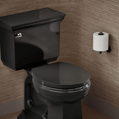KOHLER K-26802-7 Impro ReadyLatch Quiet Close Round Toilet Seat, Soft Close Seat, Compatible with Round Toilets, Grip-Tight Bumpers, New Home Essentials, Slam Prevention, Black - color: Black/Black, size: Round