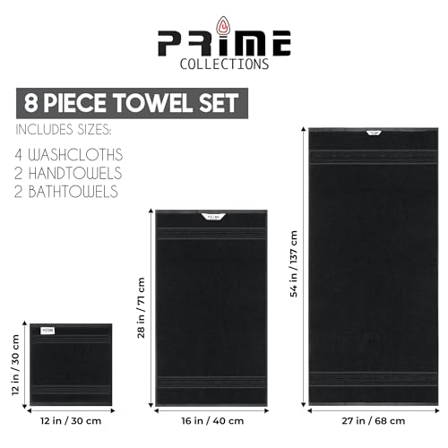 Bath Towel Set 8 PCS (8, Black) - color: Black