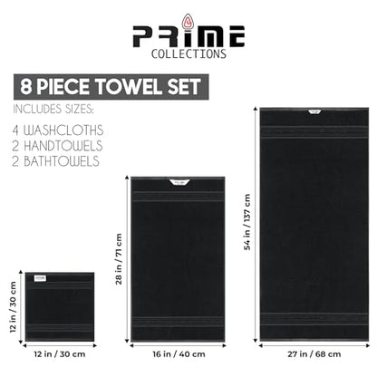 Bath Towel Set 8 PCS (8, Black) - color: Black
