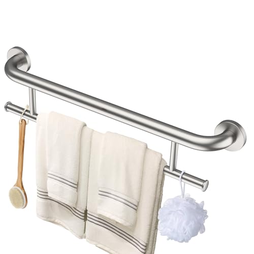 Brushed Nickel Towel Grab Bar 24 Inch - 1.25” Diameter, Zepolu Stainless Steel Safety Bar w/Towel Holder, Shower Assist Balanced Support Handle, Wall Mounted Bathroom Grab Rail for Senior Elderly - color: towel holder - brushed nickel, size: 24 Inch