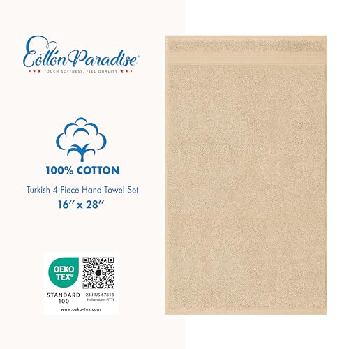 Cotton Paradise 100% Cotton Turkish Towel Set, Soft Absorbent Quick Dry, 4 Piece Hand Towel Set, Beige - color: Beige, size: 16"x28"