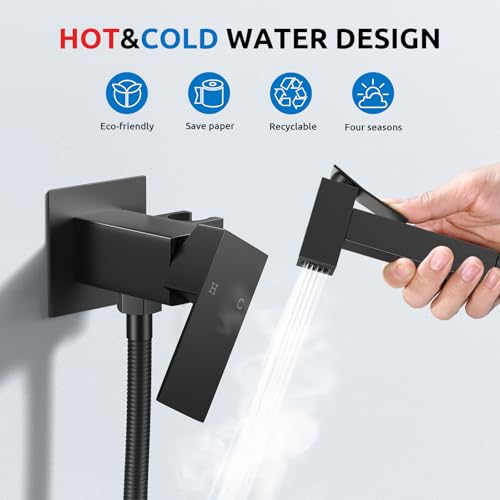 Arofa Built-in Hot and Cold Bidet Sprayer, Hands-Free Control, Matte Black | Wall-Mounted Design, Dual Control Modes, Leak-Free Hose, Feminine/Baby/Pet Wash, Cloth Clean & Rinse, Stainless Steel, Square - color: Black, size: Built-in Hot & Cold Water Mode