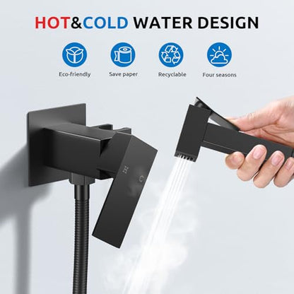 Arofa Built-in Hot and Cold Bidet Sprayer, Hands-Free Control, Matte Black | Wall-Mounted Design, Dual Control Modes, Leak-Free Hose, Feminine/Baby/Pet Wash, Cloth Clean & Rinse, Stainless Steel, Square - color: Black, size: Built-in Hot & Cold Water Mode
