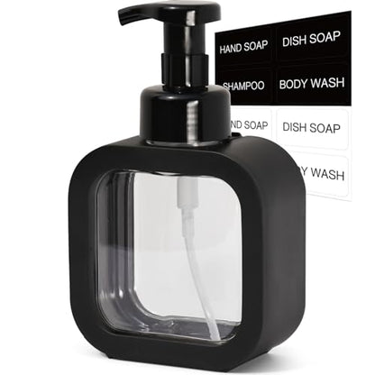 Foaming Soap Dispenser, 300ml (10oz) Plastic Refillable Foaming Hand Soap Dispenser with 8 Pcs Waterproof Labels, Foam Pump Bottle for Bathroom and Kitchen (Black) - color: Black