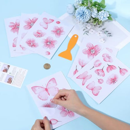 6 Sheets Bathtub Stickers Non Slip Butterfly Shower Stickers with Premium Scraper PVC Plastic Pink Flower Safety Adhesive Decals Appliques Floor Grips for Bathroom Bath Tub Pools Stairs Adult - style: Flower