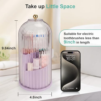 QIYVLOS Toothbrush Holders with Sliding Lid, Rotating 3 Slots Bathroom Organizer Countertop, Tooth Brush Toothpaste Holder Bathroom Counter Stand Sink Organizer for Makeup Brushes Holder (Purple) - color: Purple+transparent