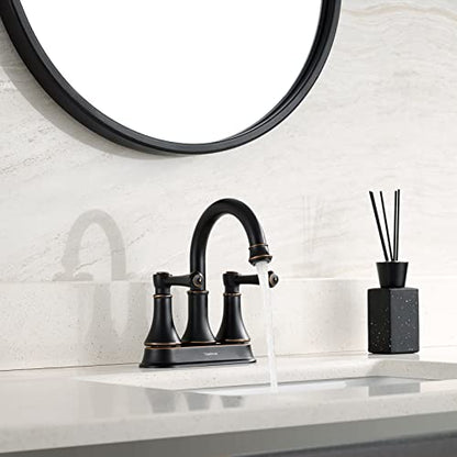 Oil Rubbed Bronze 2 Handle Centerset Bathroom Sink Faucet with Pop up Drain | TimeArrow Modern 4 Inch Bathroom Faucet, Vanity Lavatory Faucet 3 Holes with 360° Swivel Stainless Steel Spout, TAF067Y-ORB - color: Oil Rubbed Bronze-067Y