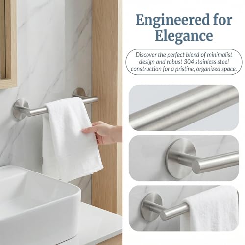 9" Self Adhesive Brushed Nickel Towel Holder, No Drill Small Bathroom Organizer, 304SS - color: Brushed Nickel, size: 9 Inch