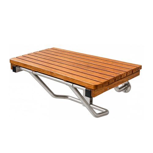 Teak Folding Shower Bench – ADA Compliant Fold Up Shower Chair for Elderly and Disabled, Wall Mounted Folding Seat, 400 lb Capacity Foldable Teak Wood Bath Bench, Stainless Steel Hardware - 24 Inches - size: 24 Inches