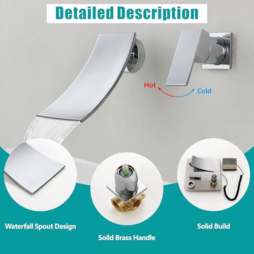 SKOWLL Wall Mount Faucet Bathroom, Wide Waterfall Spout, Single Handle Waterfall Tub Faucet High Flow Vessel Sink Faucets, Include Rough-in Valve, Polished Chrome - color: Polished Chrome