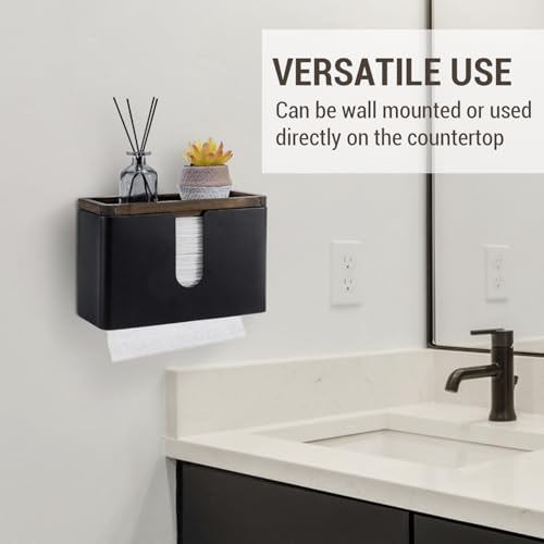 MyGift Wall Mounted Deluxe Black Metal Folded Commercial Paper Towel Holders with Burnt Solid Wood Tray Lids, Hanging Trifold Multifold Z Fold Disposable Napkin Dispensers, 11 & 10 Inch, 2 Piece Set - color: Burnt Wood & Black Metal