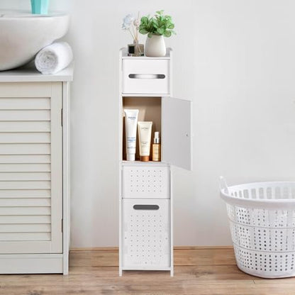 ShellKingdom Toilet Paper Holder Stand with Trash Can, Slim Bathroom Storage Cabinet Shelves, Storage Cabinet for Bathroom Small Spaces, 33.5 x 8.7 x 6.7 inch