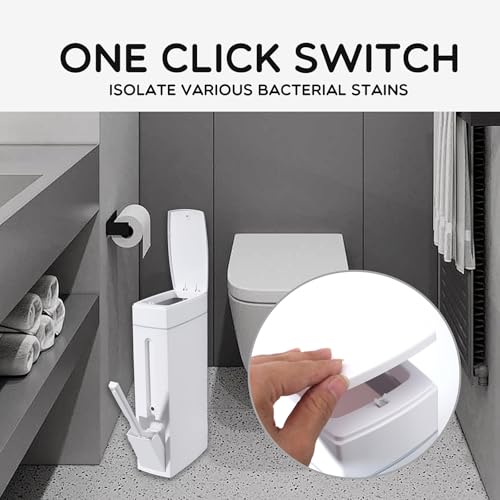 Slim Trash Can,Bathroom Trash Can with Toilet Brush and Holder Set 4.5 Liter / 1.2 Gallon Press-Type Plastic Garbage Can Slim Rectangular Trash Bin for Toilet ﻿, white, 5CC1101247