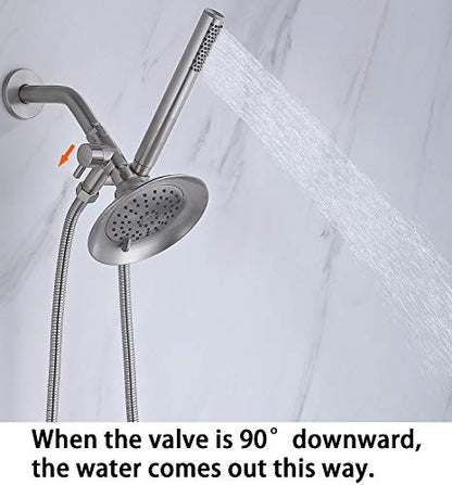 G-Promise Solid Metal Shower Head Diverter with Holder 3-Way | Spray Separately or Both, Adjustable-Angle Bracket, Anti-Leak, Smooth Knob Switch, Easy Install, Universal Replacement Part - color: Brushed Nickel