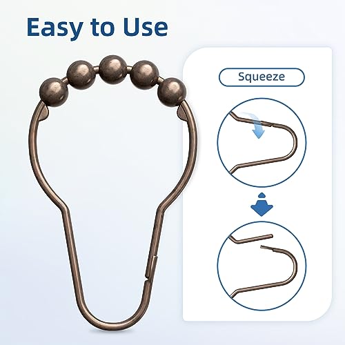 Titanker Shower Curtain Hooks Rings, Rust-Resistant Metal Shower Curtain Hooks for Bathroom Shower Rods Shower Hooks Shower Rings for Curtain - Set of 12, Bronze - color: Bronze