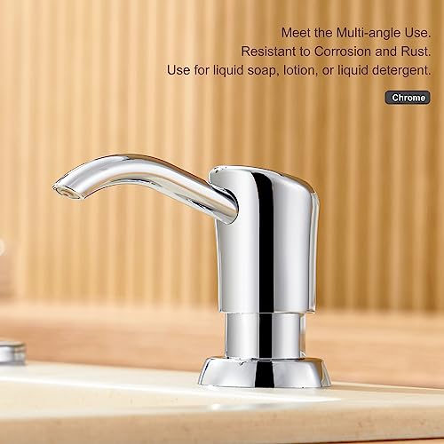 GAGALIFE Built in Sink Soap Dispenser or Lotion Dispenser for Kitchen Sink, Chrome ABS Pump Head, with 17 Ounce Large PET Soap Bottle - color: Chrome