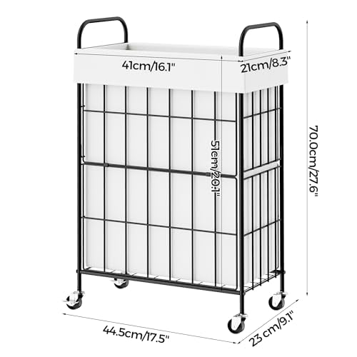 60L Slim Laundry Hamper with Wheels, Laundry Basket with Liner Bag | Lockable Rolling Casters; Reinforced Steel Frame; Breathable Fabric Construction; Space-Efficient Design - color: White, size: 60L-1 Section